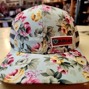 ARIAT Western Ranch Country Floral Cap Mesh B& W Stripes Snap Back Trucker. Hat